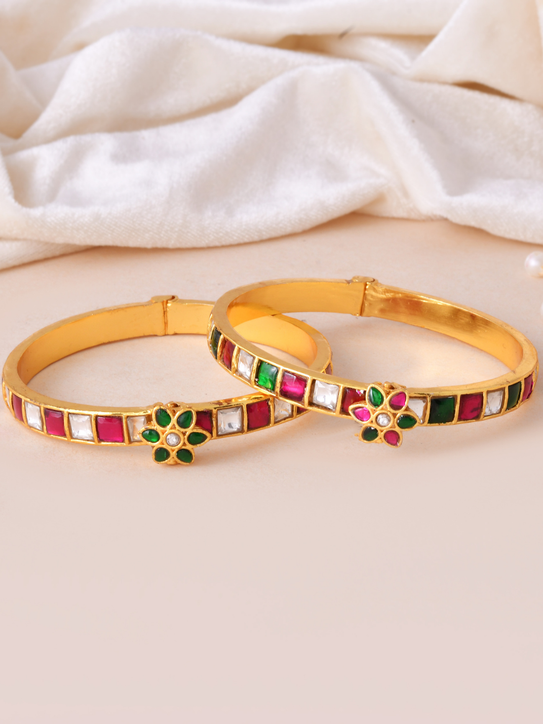 Gold-Plated Multi-Stone Floral Bangle