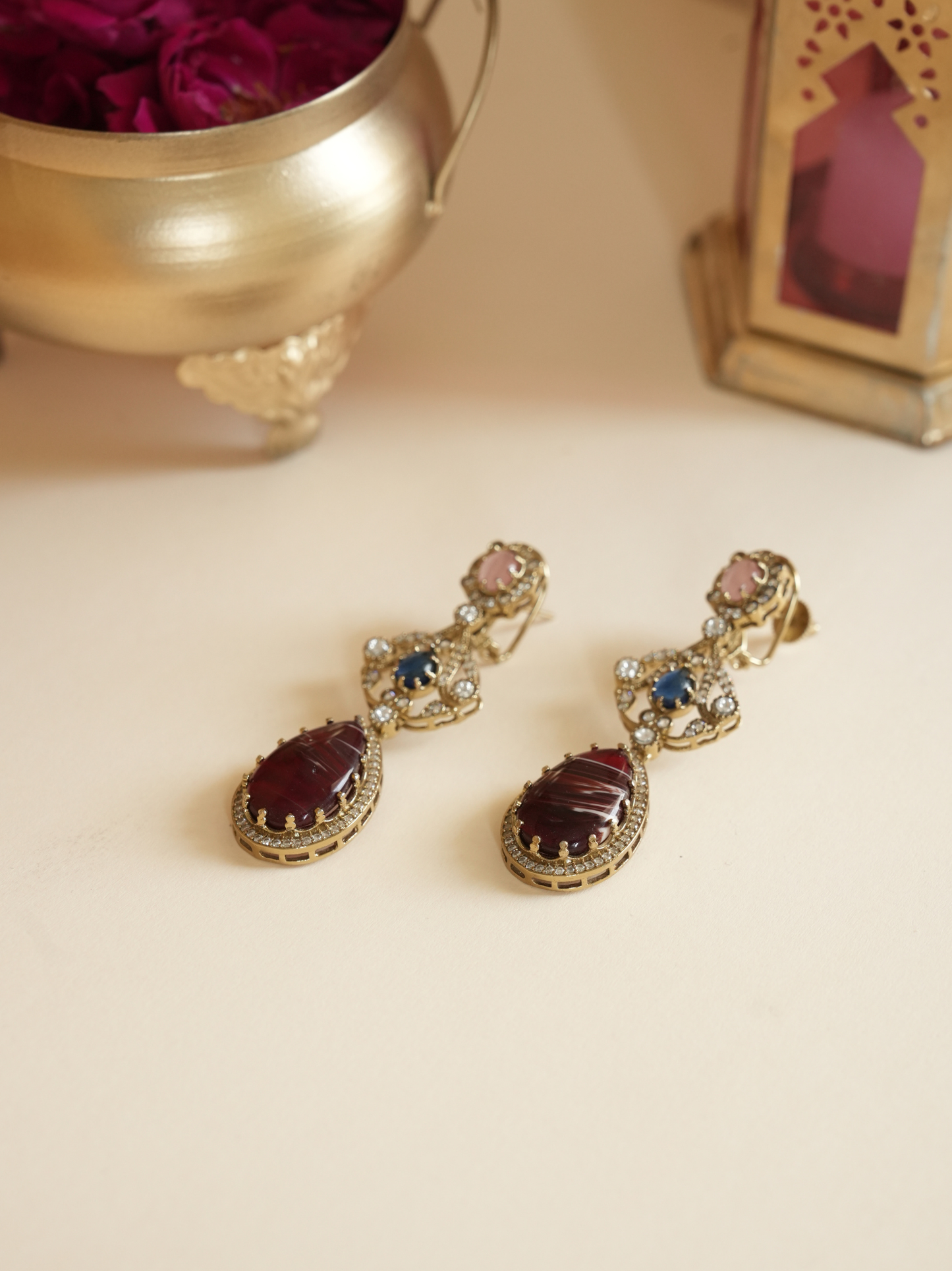 Multicolor Semi Precious Stone Drop Earring | Jewellery By Kamla Poddar