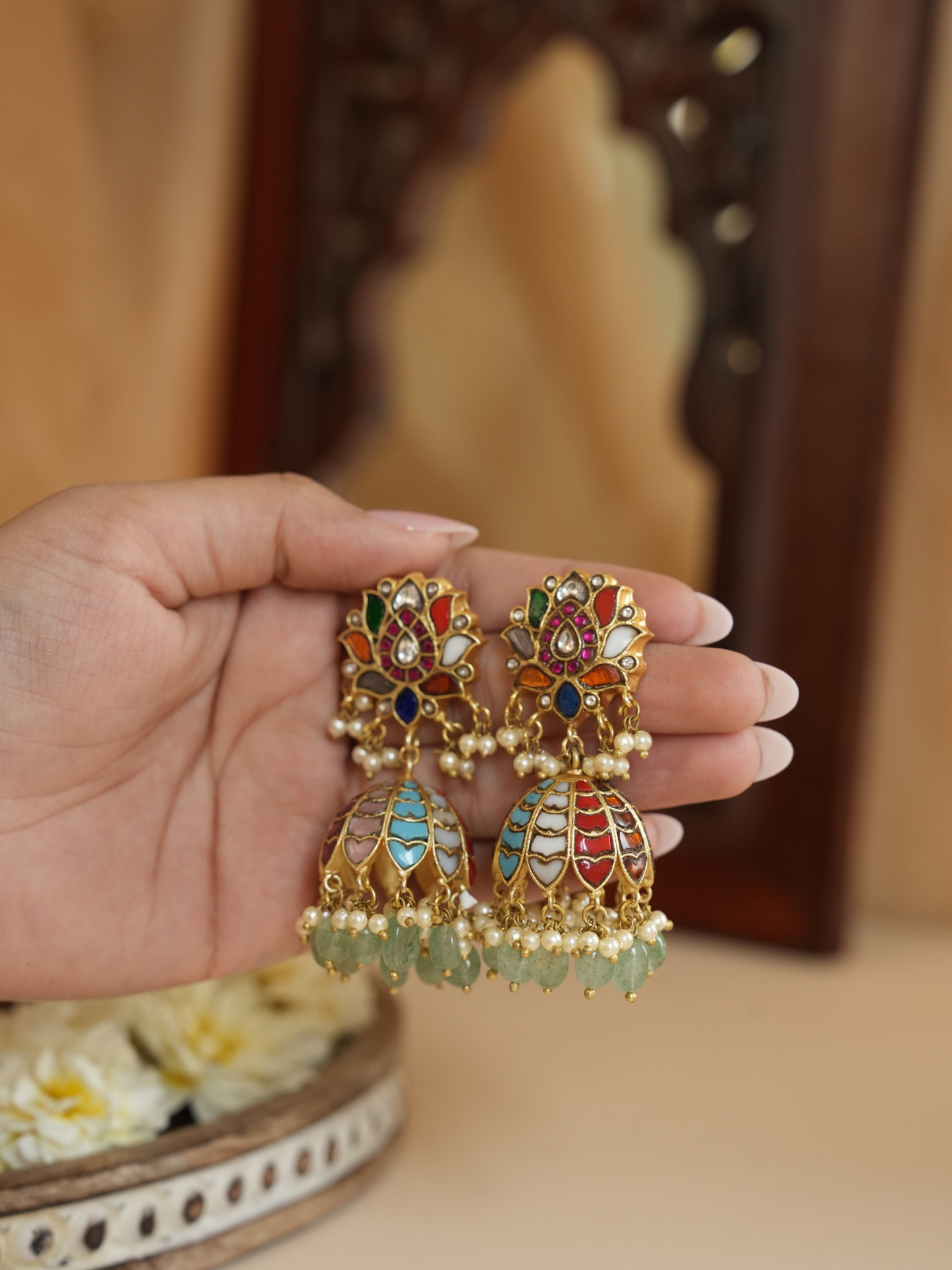 Multicolor Meenakari Jhumkas | Jewellery By Kamla Poddar