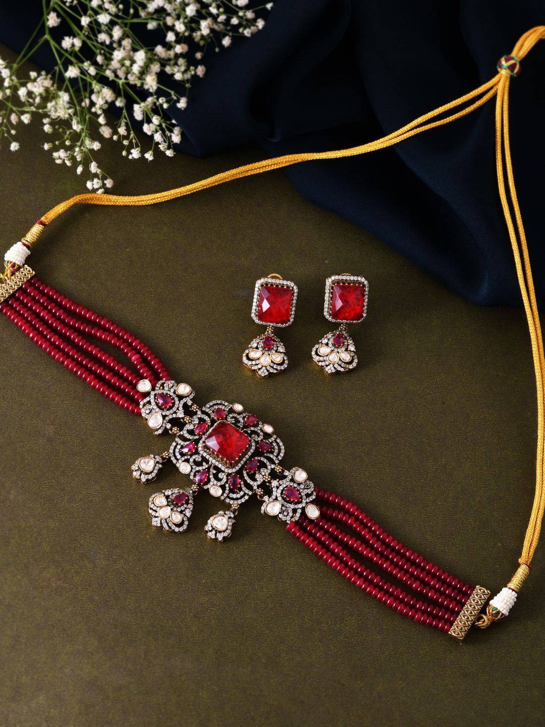 Victorian Red Bead Choker Set