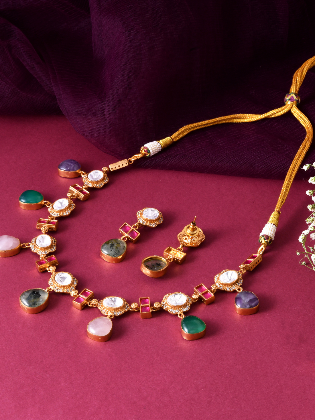 Multi Stone Polki Necklace Set