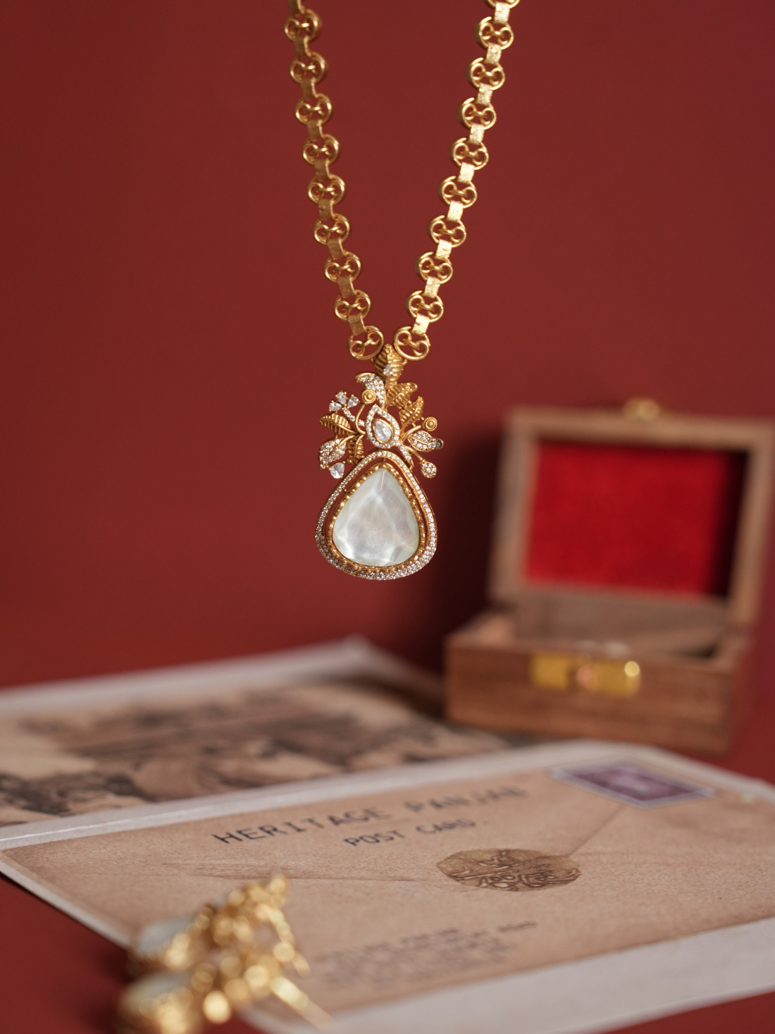 Polki Pendant Set with Teardrop Moonstone