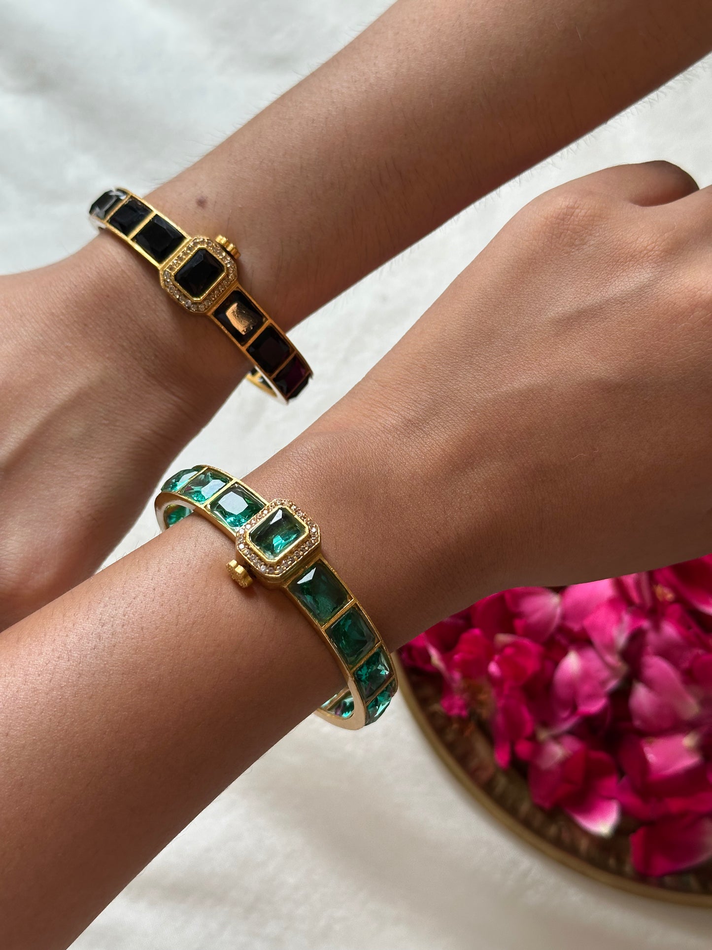 Stone Studded Gold Tone Bangle | Jewellery By Kamla Poddar