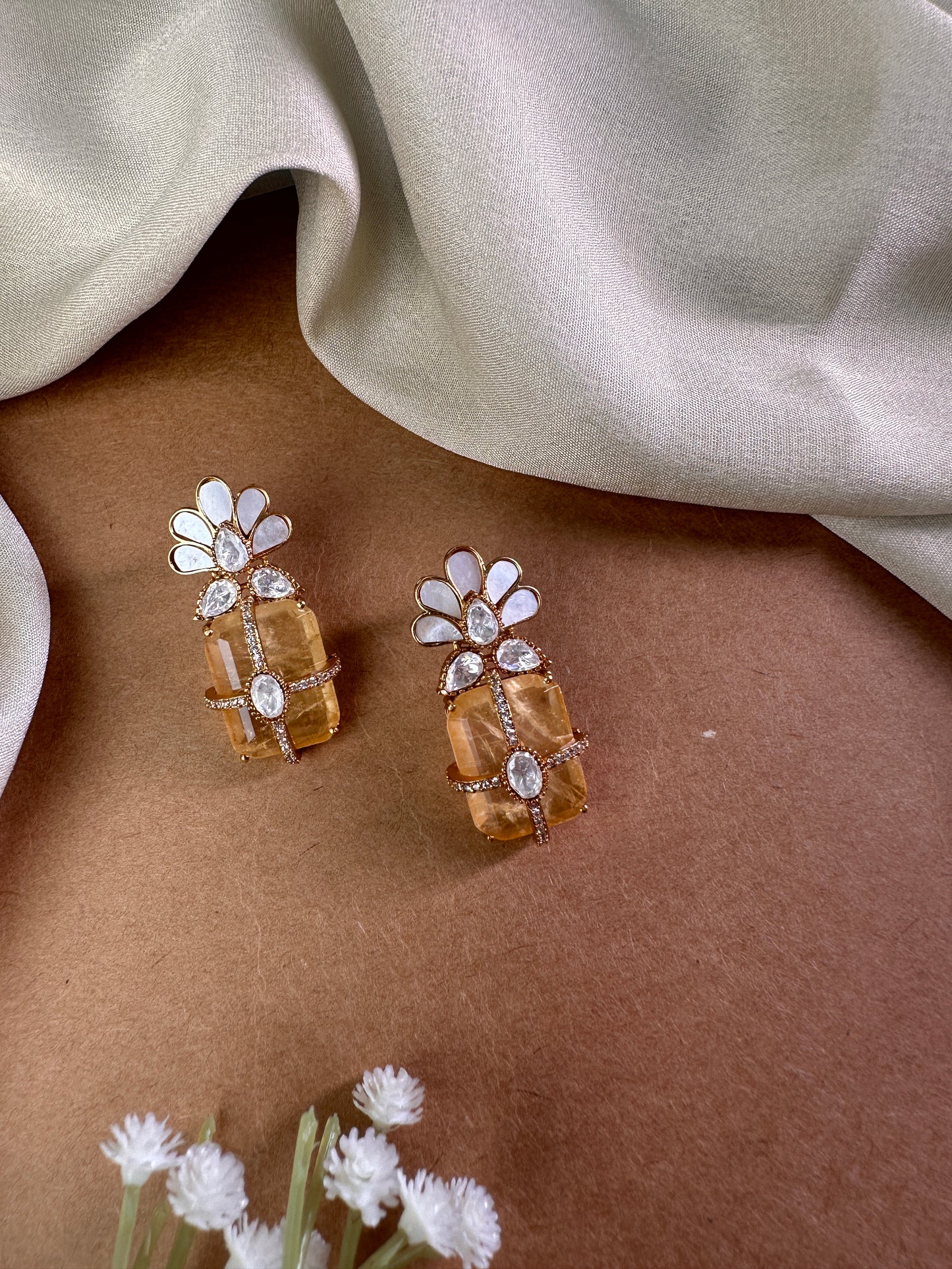Honey Stone Statement Studs | Jewellery By Kamla Poddar