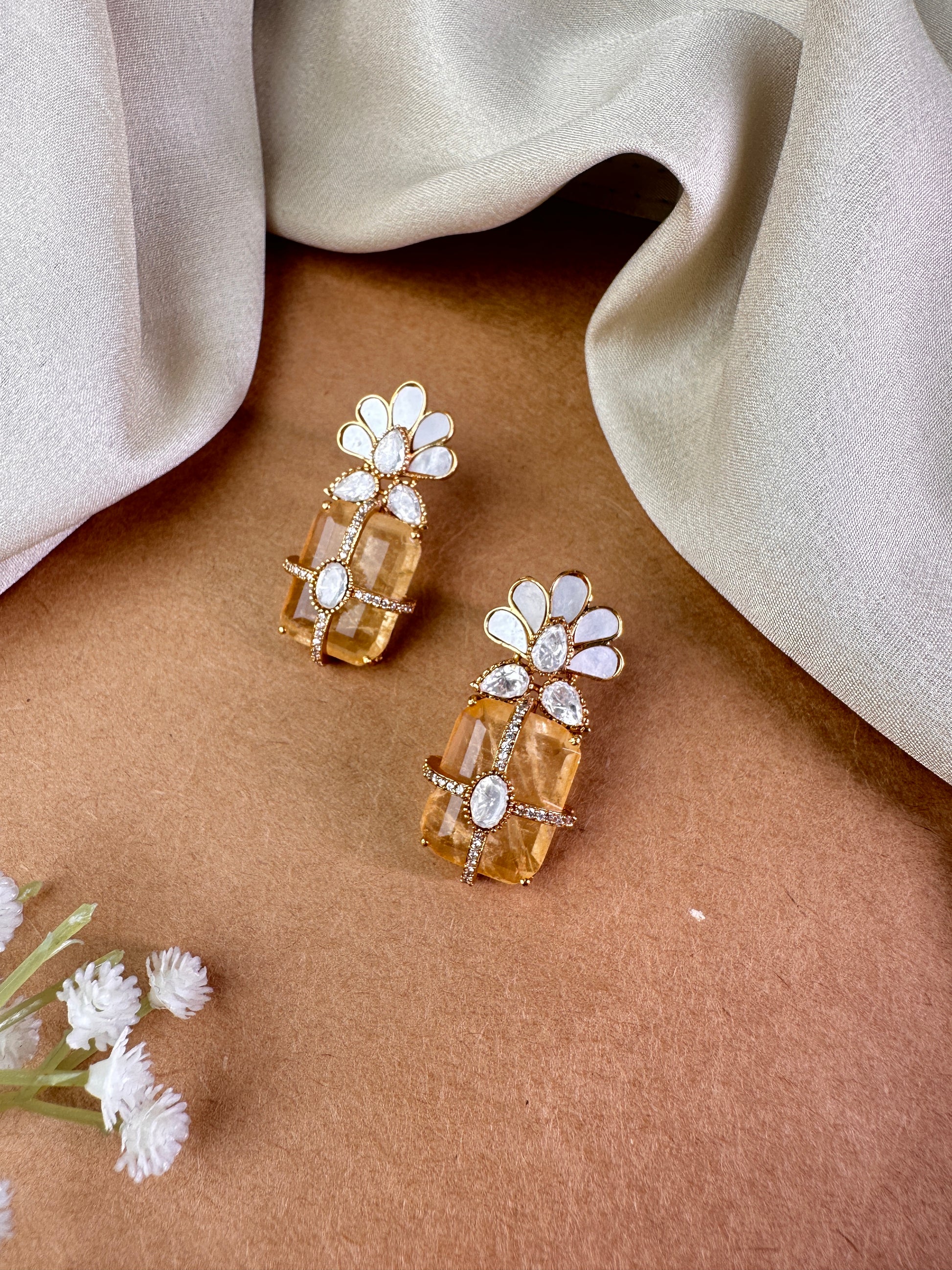 Honey Stone Statement Studs | Jewellery By Kamla Poddar