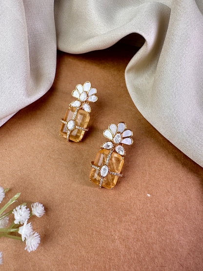 Honey Stone Statement Studs | Jewellery By Kamla Poddar