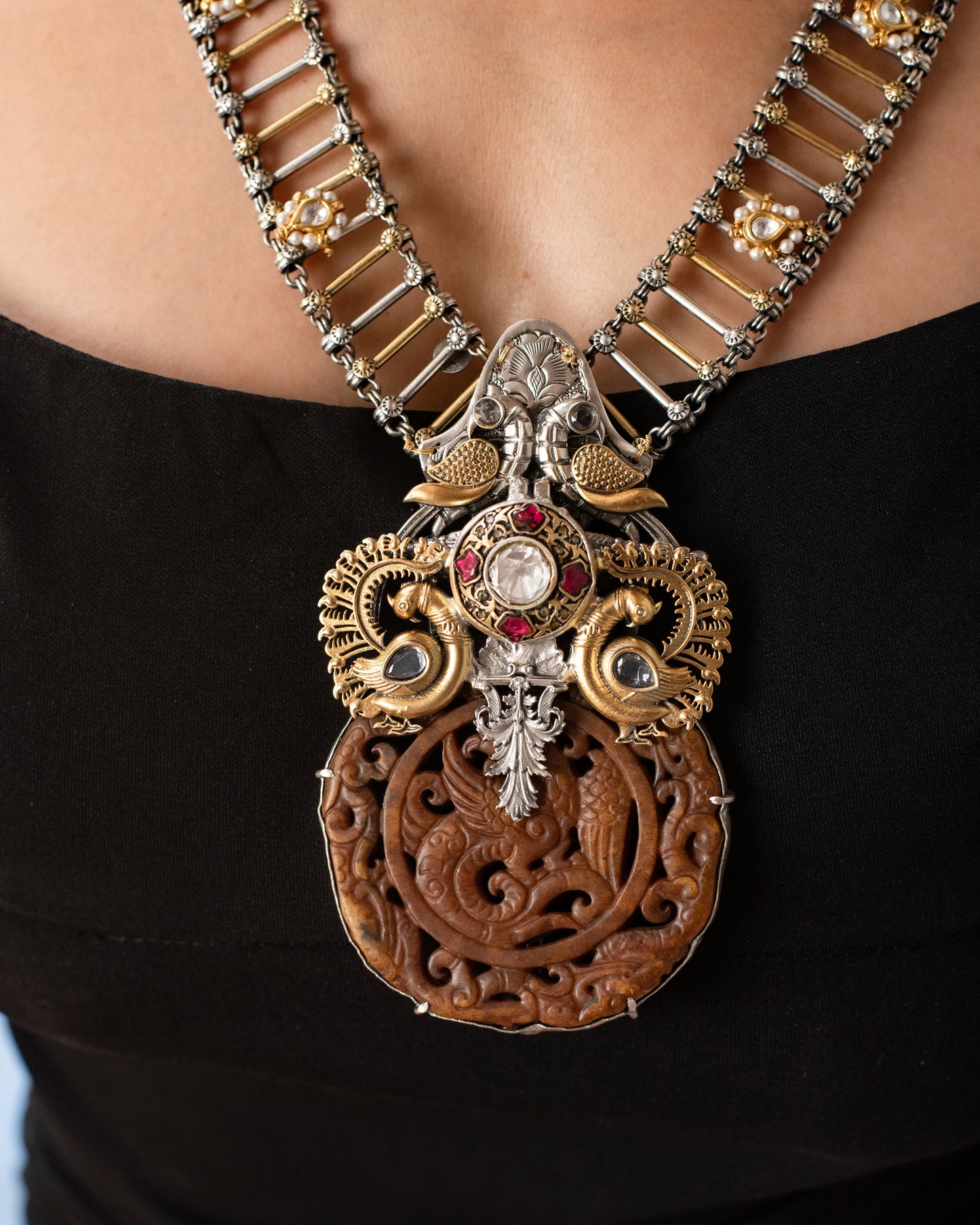 Carved Stone Pendant Necklace