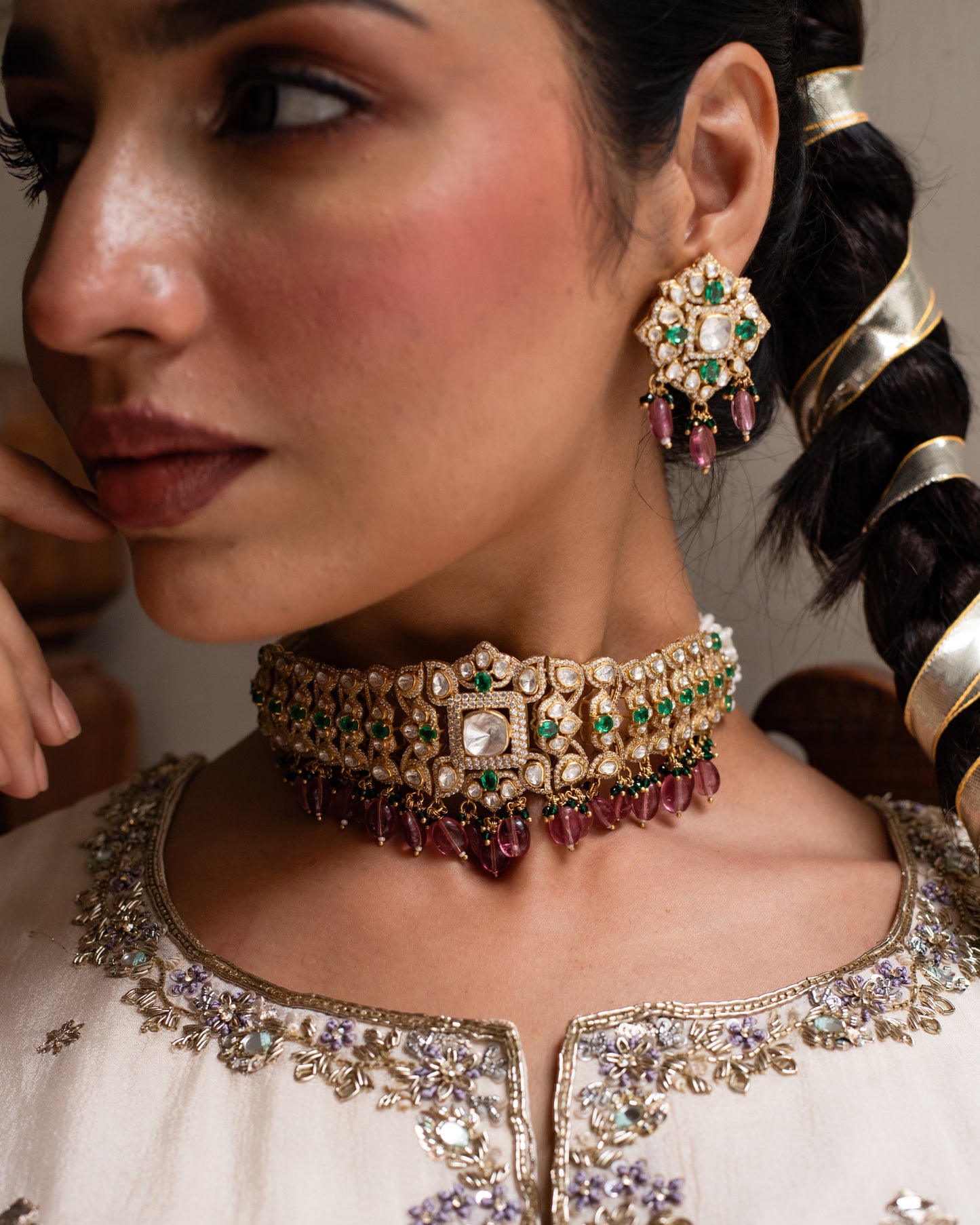 Moissanite Chokar Style Necklace Set