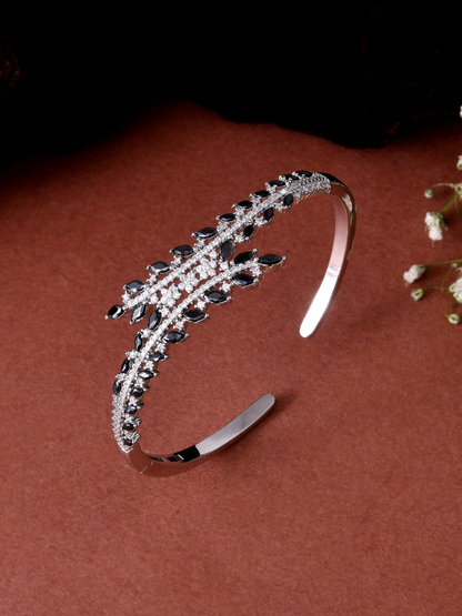 Stone Studded Rhodium-Plated Cuff Bracelet