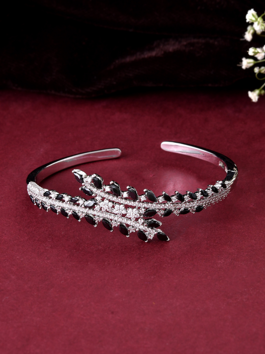 Stone Studded Rhodium-Plated Cuff Bracelet