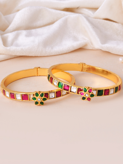 Gold-Plated Multi-Stone Floral Bangle