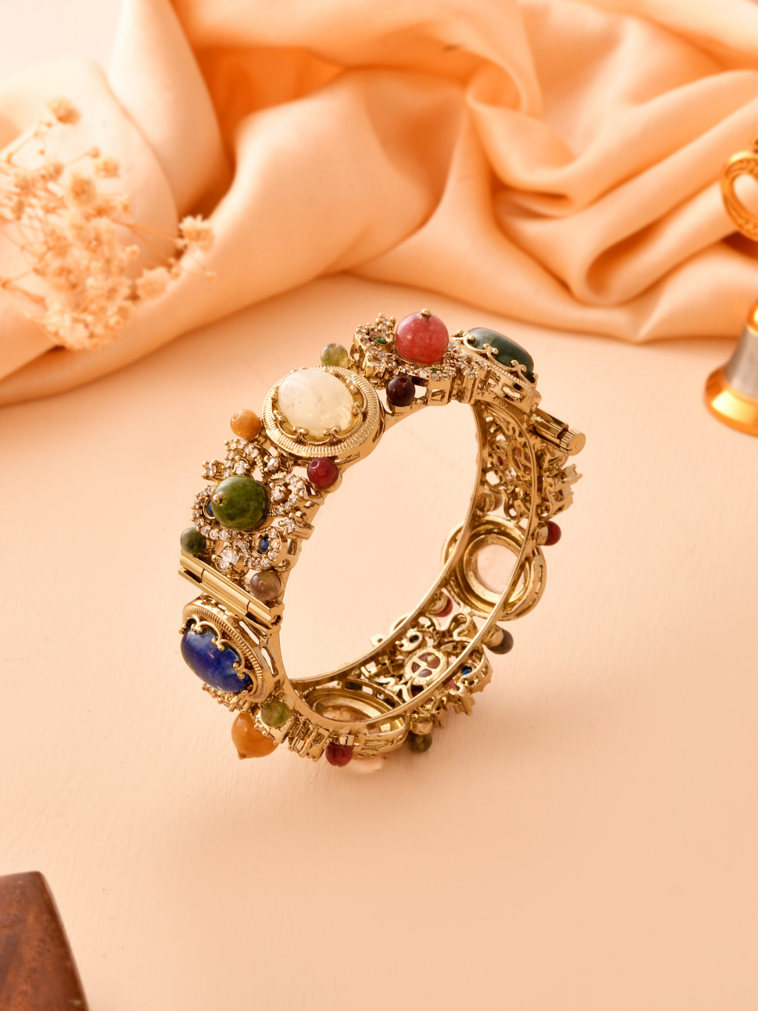 Traditional Navratna Gold-Plated Kada