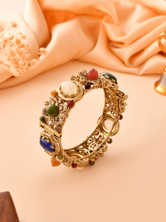 Traditional Navratna Gold-Plated Kada