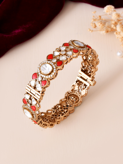 Handcrafted Gold- Plated Red Kundan Polki Bangle