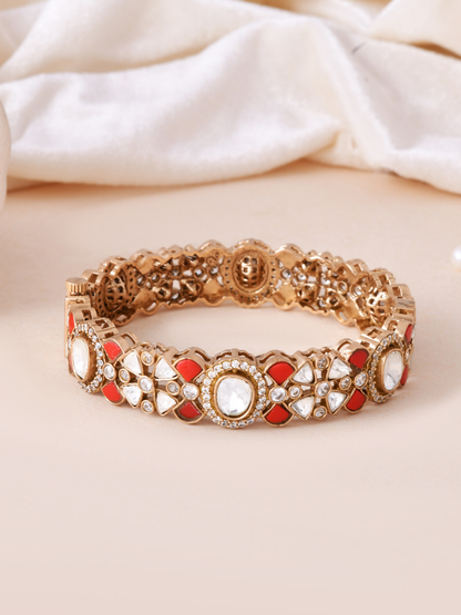Handcrafted Gold- Plated Red Kundan Polki Bangle