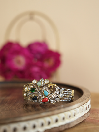 Navratna Peacock Statement Bracelet