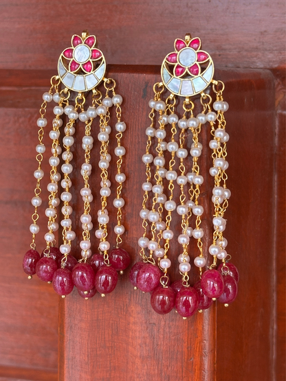Kundan And Pearl Long Tassel Earring | Jewellery By Kamla Poddar