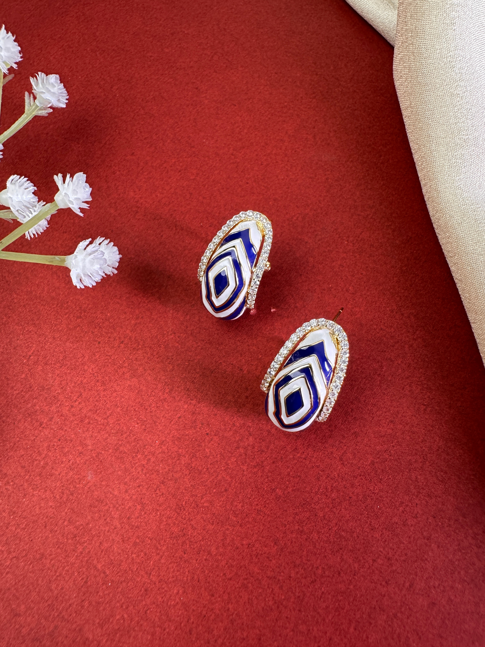Blue Enamel Geometric Studs | Jewellery By Kamla Poddar