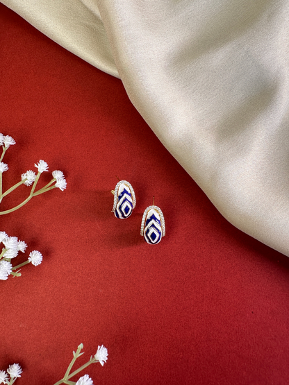 Blue Enamel Geometric Studs | Jewellery By Kamla Poddar