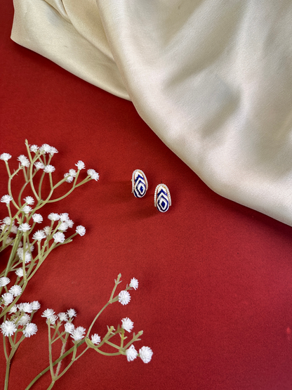 Blue Enamel Geometric Studs | Jewellery By Kamla Poddar