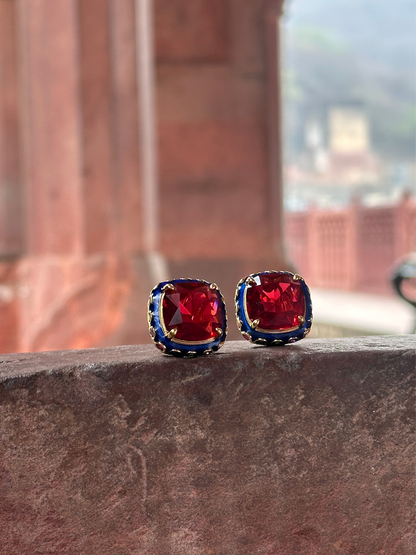 Enamel Framed Ruby Stud Earring | Jewellery By Kamla Poddar