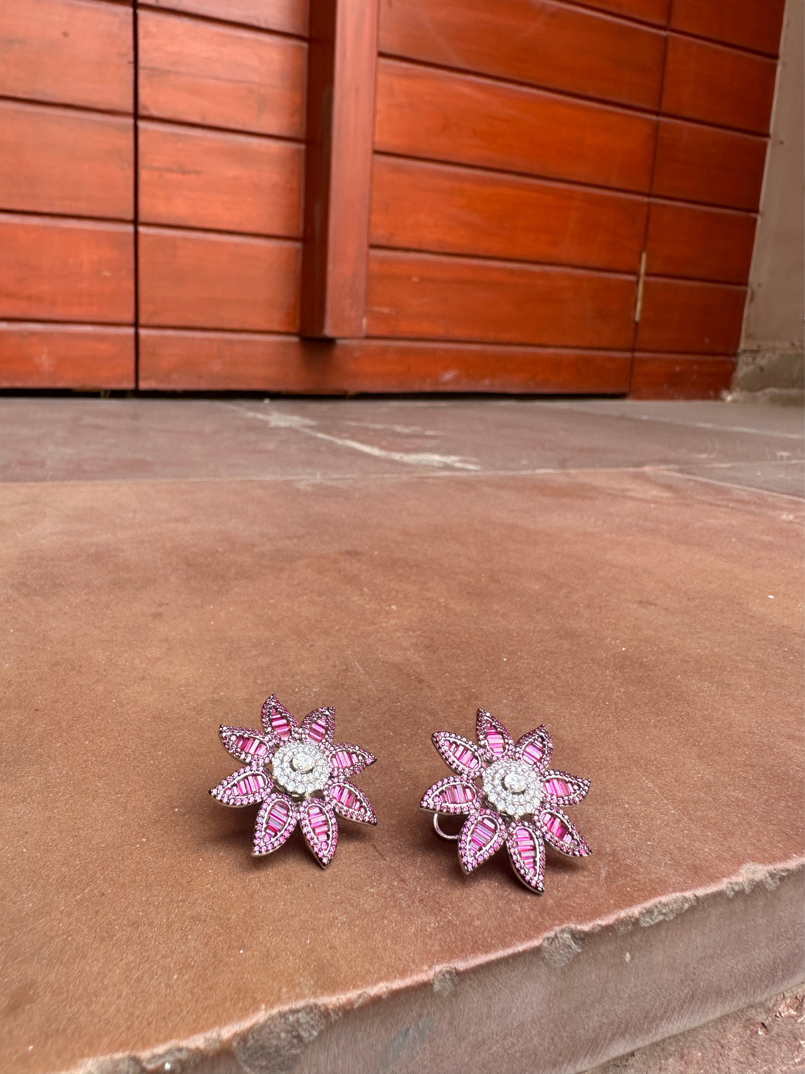 Ruby Floral Stud Earring | Jewellery By Kamla Poddar