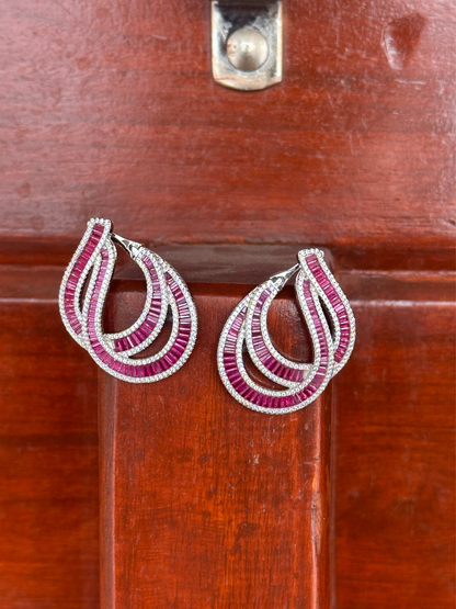 Triple Layered Ruby And Diamond Hoop Earring | Jewellery By Kamla Poddar