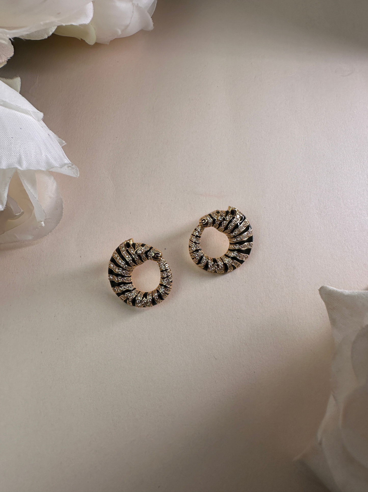 Black And Gold Zebra Studs | Jewellery By Kamla Poddar