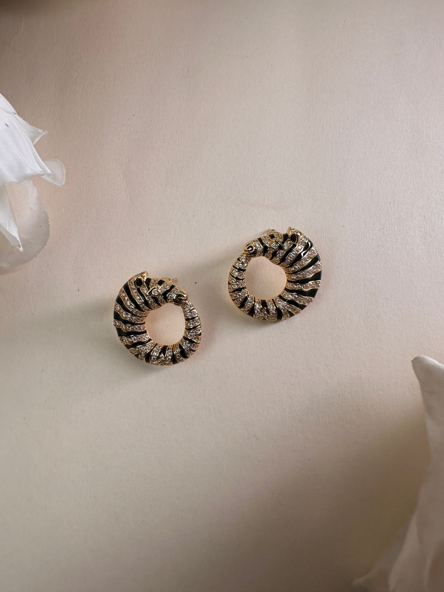 Black And Gold Zebra Studs | Jewellery By Kamla Poddar