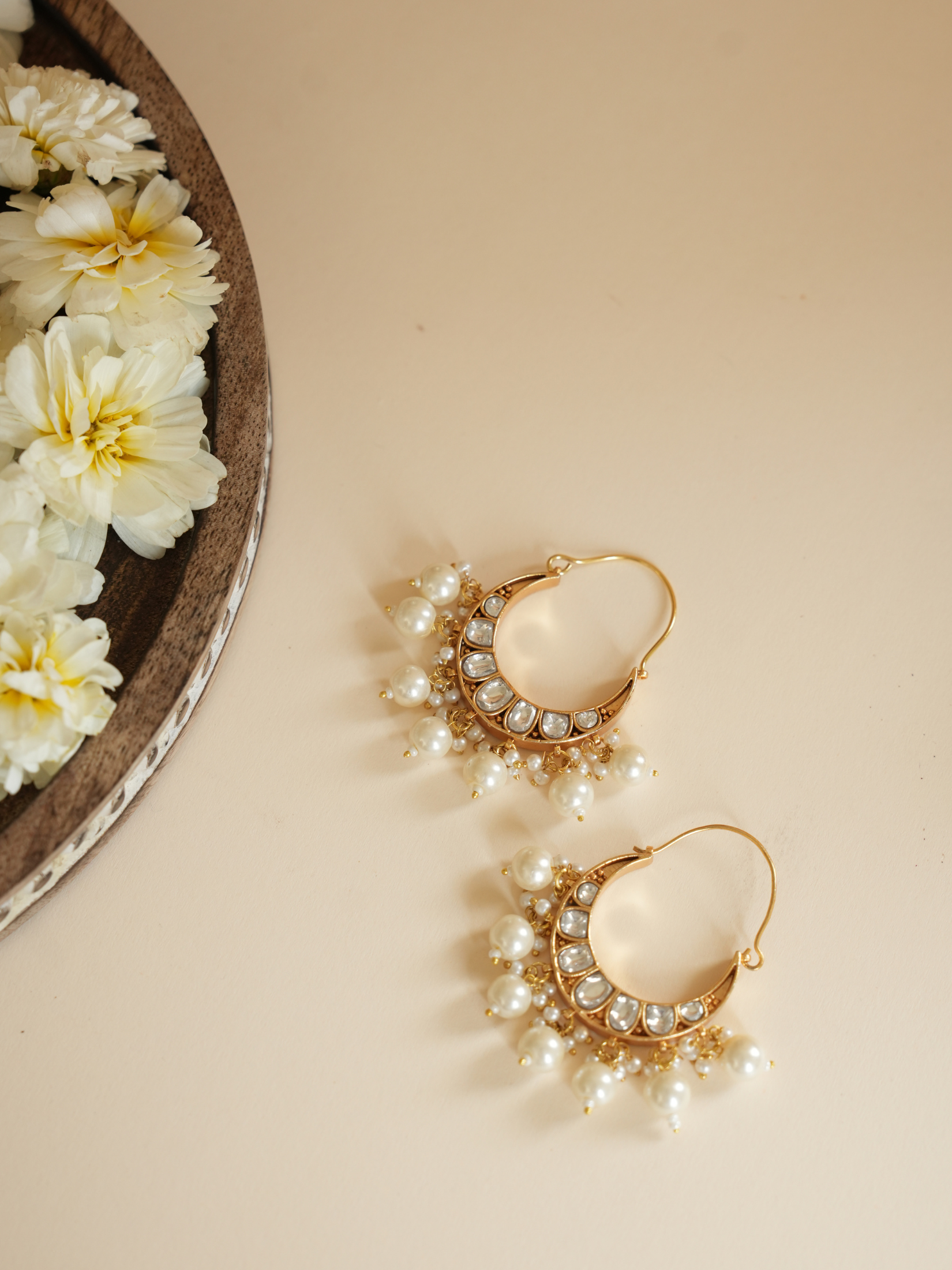 Kundan And Pearl Chandbali Hoop Earring | Jewellery By Kamla Poddar