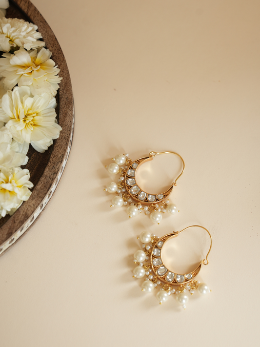 Kundan And Pearl Chandbali Hoop Earring | Jewellery By Kamla Poddar