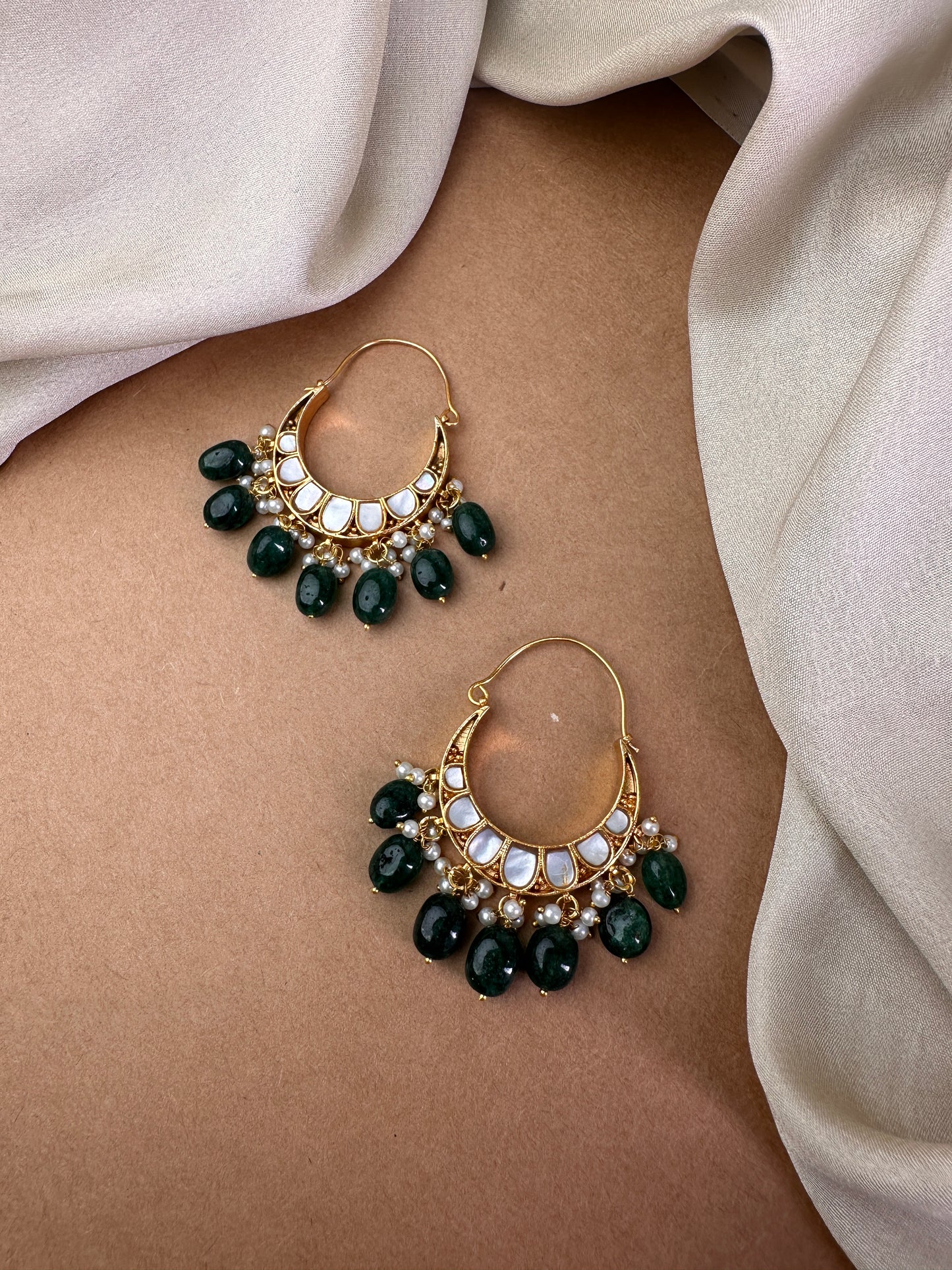 Kundan and Pearl Chandbali Hoop Earring