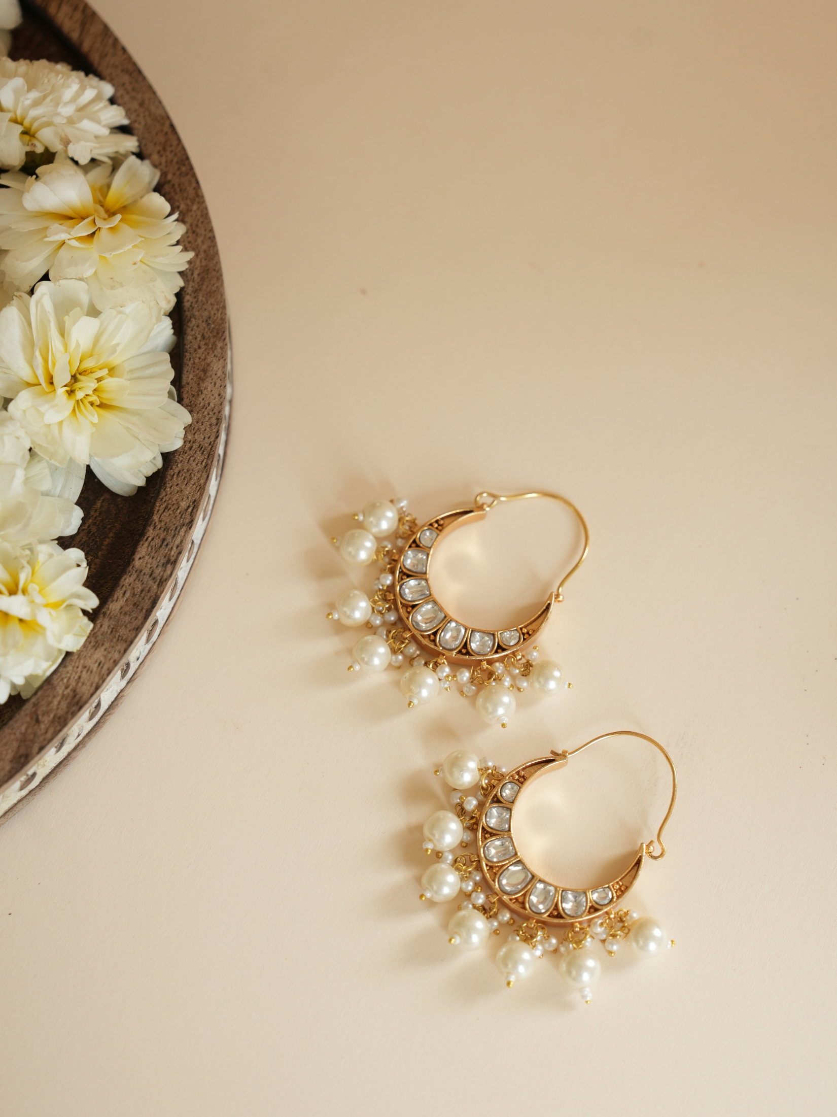 Kundan And Pearl Chandbali Hoop Earring | Jewellery By Kamla Poddar