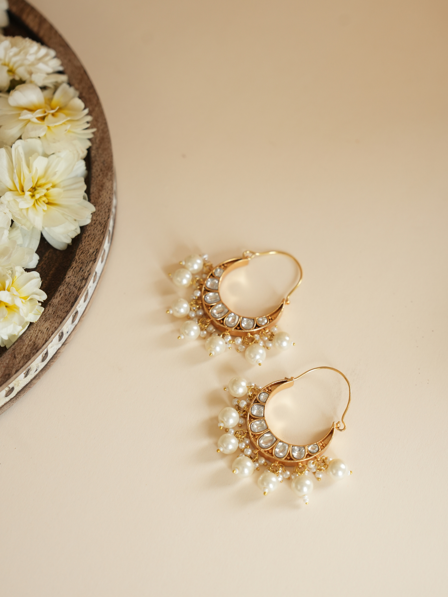 Kundan And Pearl Chandbali Hoop Earring | Jewellery By Kamla Poddar