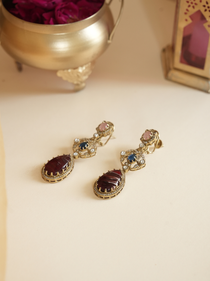 Multicolor Semi Precious Stone Drop Earring | Jewellery By Kamla Poddar