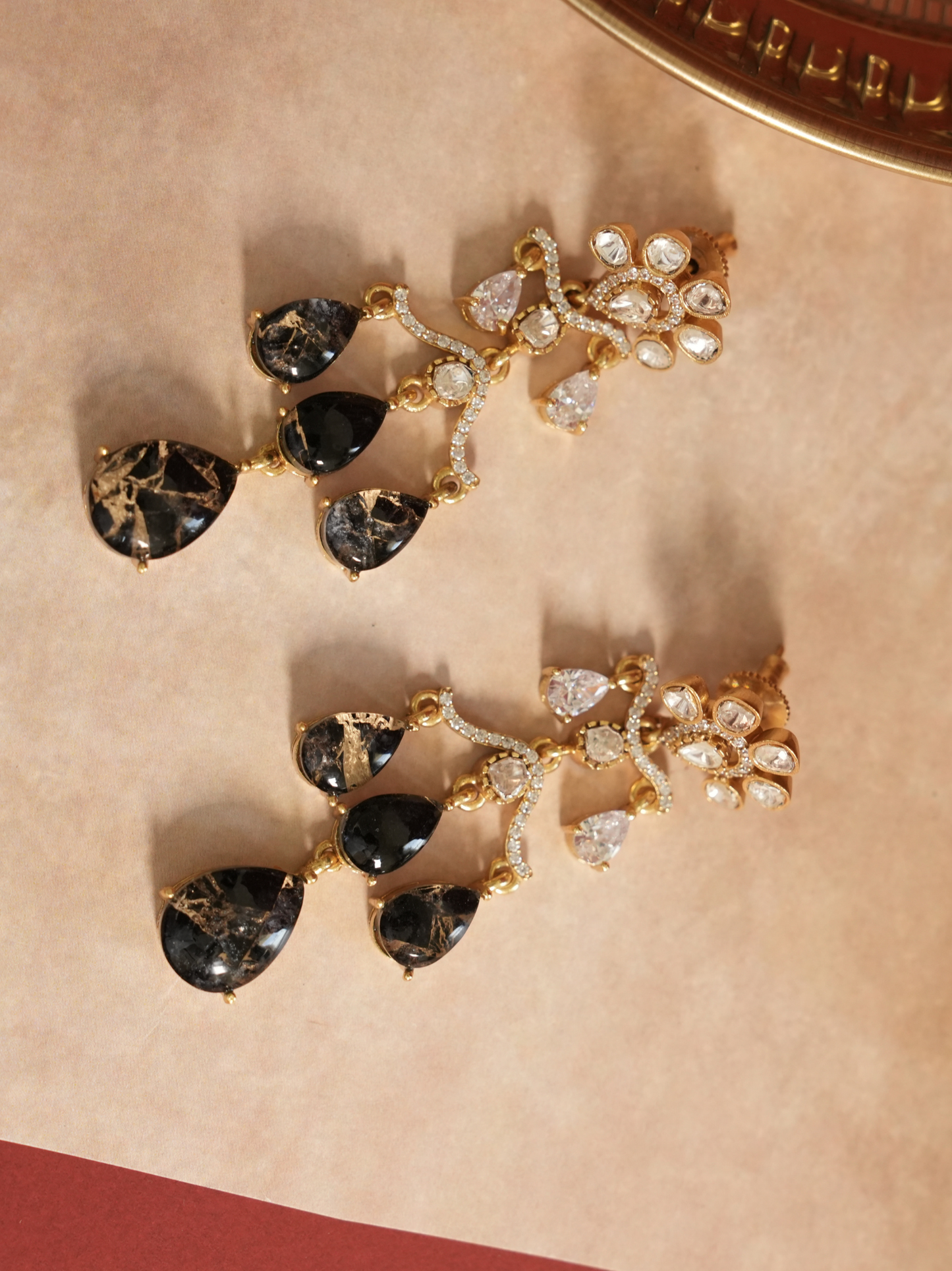 Handcrafted Black Onyx And Polki Chandelier Earring | Jewellery By Kamla Poddar