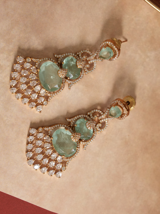 Mint Green Stone Chandelier Earring | Jewellery By Kamla Poddar