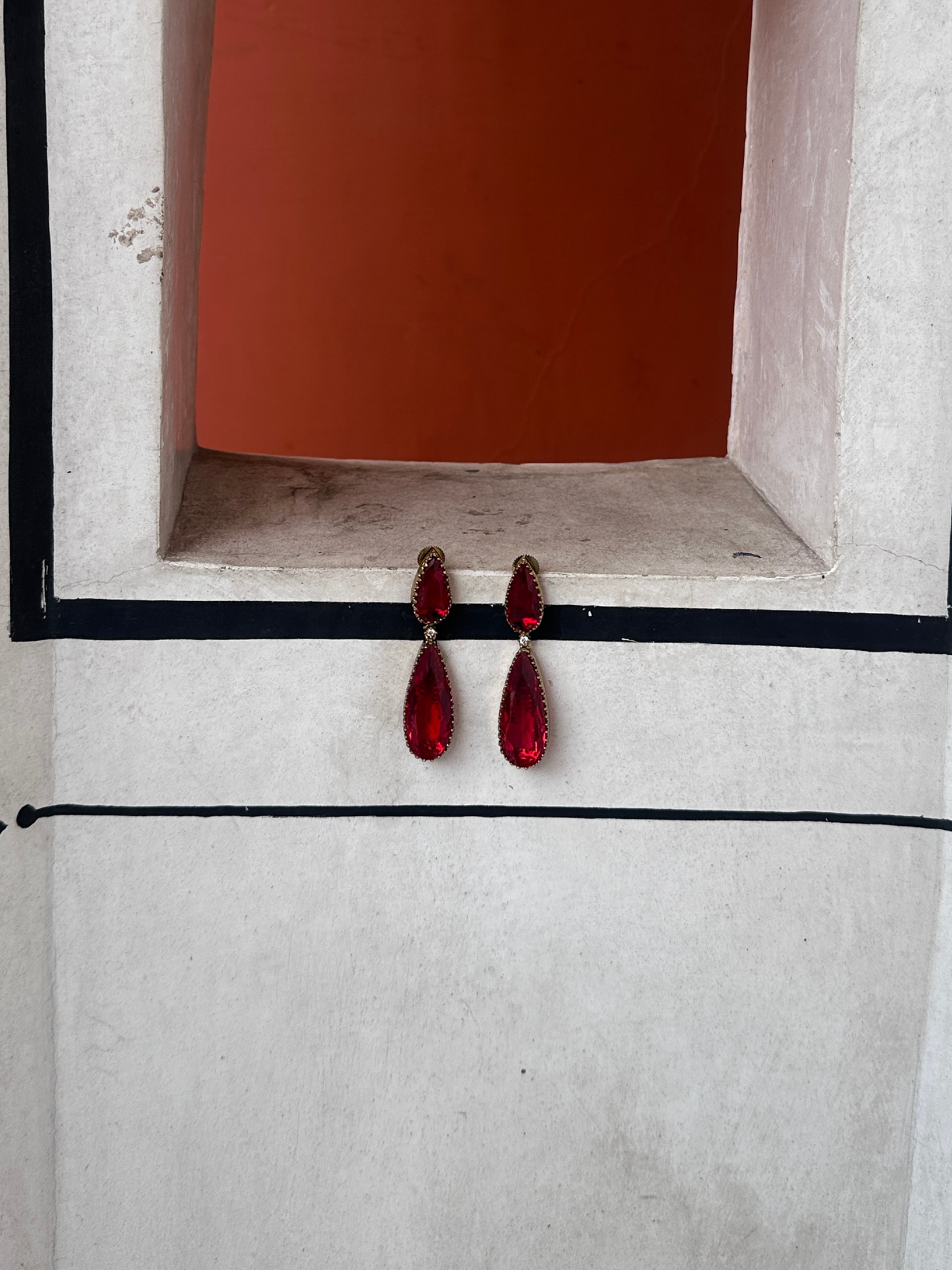 Ruby Red Teardrop Dangler Earring | Jewellery By Kamla Poddar