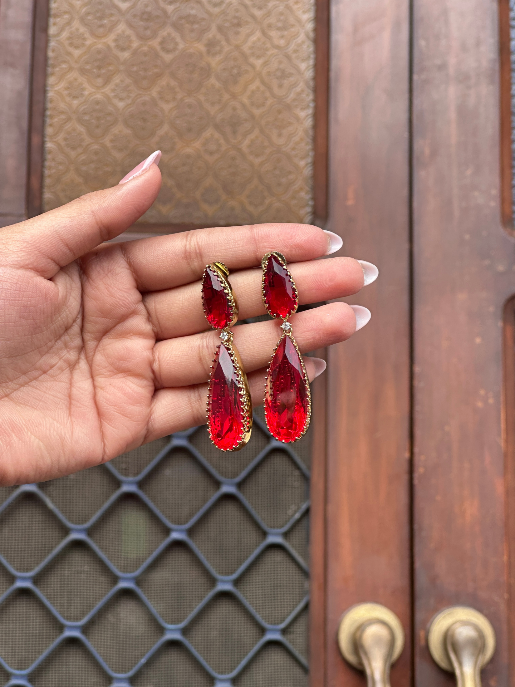 Ruby Red Teardrop Dangler Earring | Jewellery By Kamla Poddar