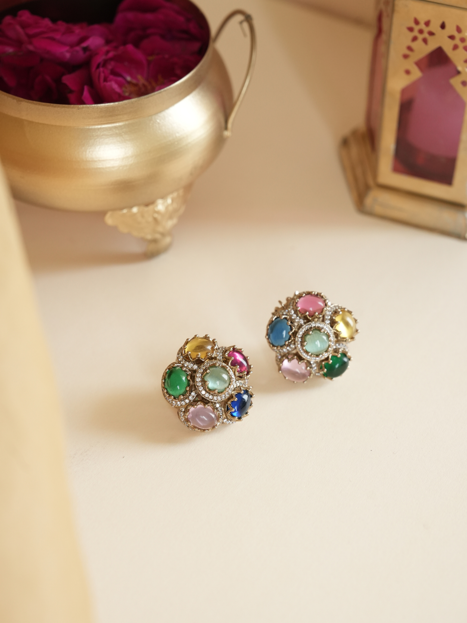 Multicolor Navratan Style Stud Earring | Jewellery By Kamla Poddar