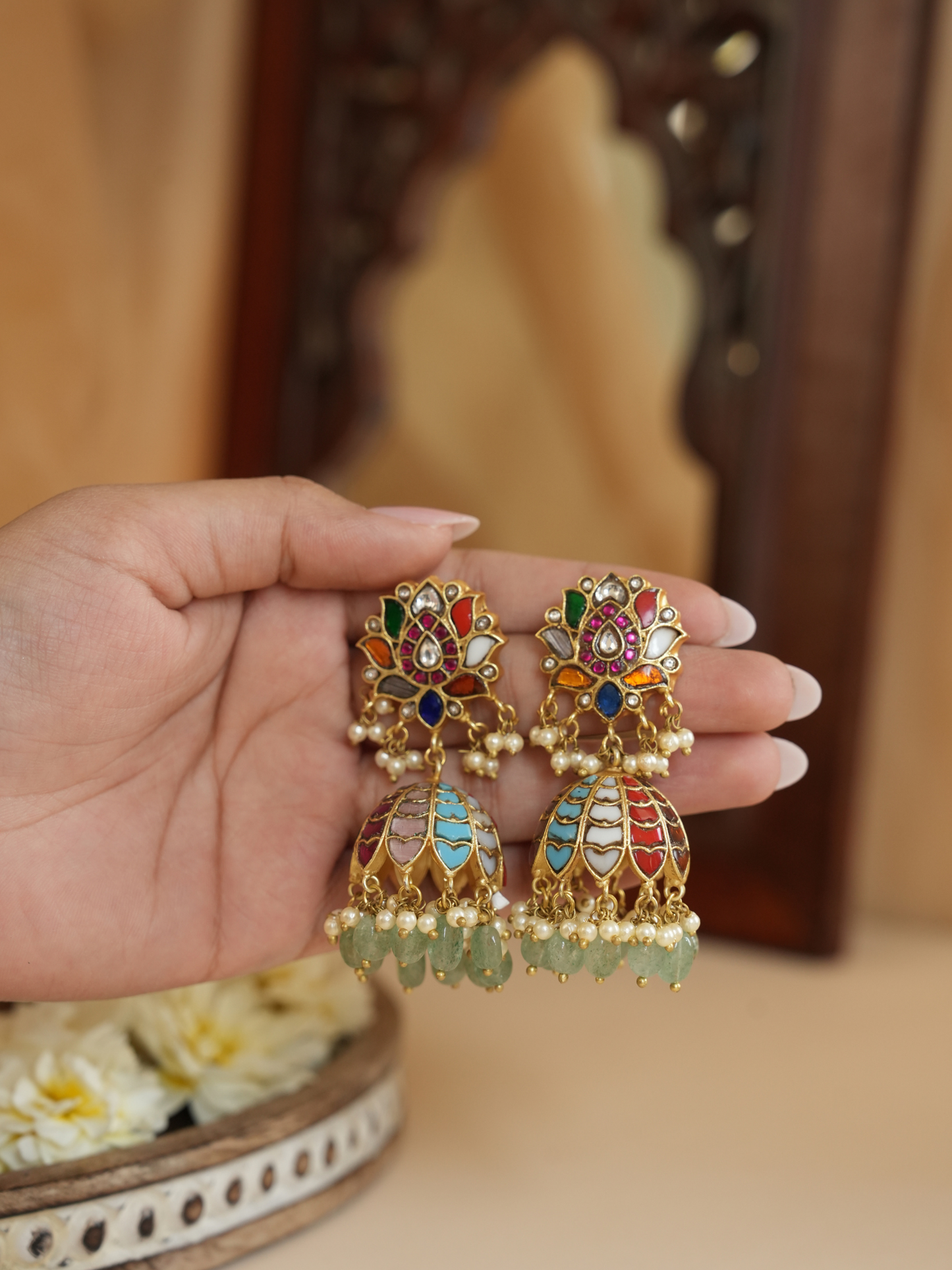 Multicolor Meenakari Jhumkas | Jewellery By Kamla Poddar