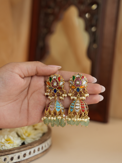 Multicolor Meenakari Jhumkas | Jewellery By Kamla Poddar