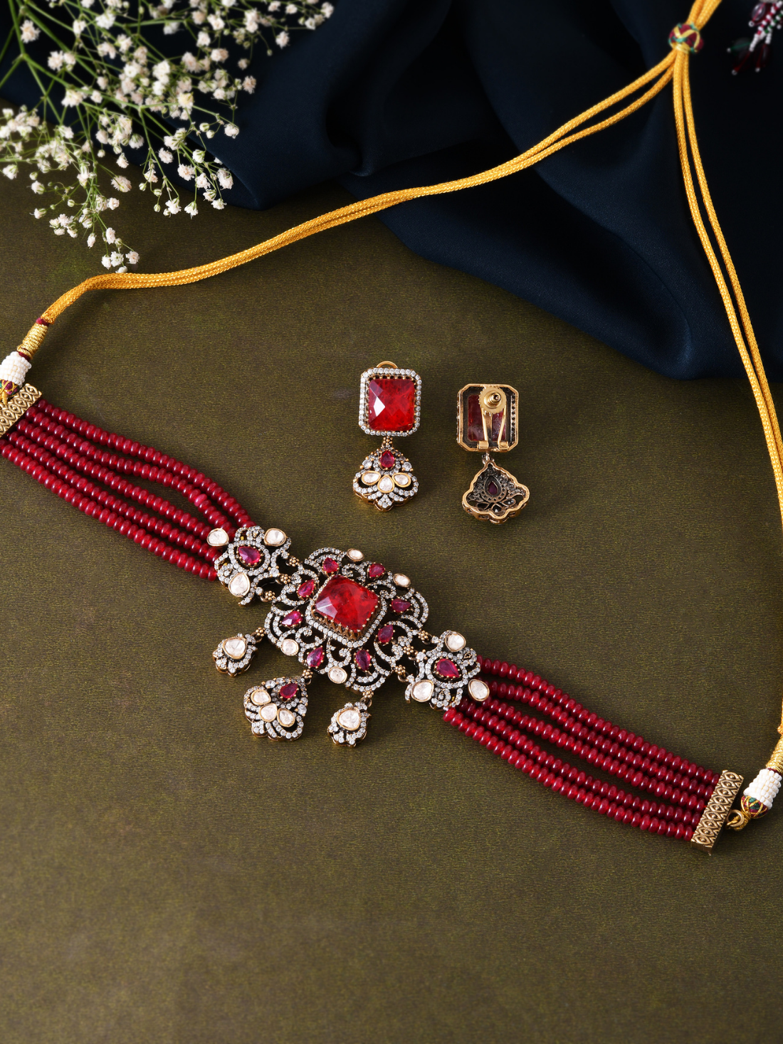 Victorian Red Bead Choker Set
