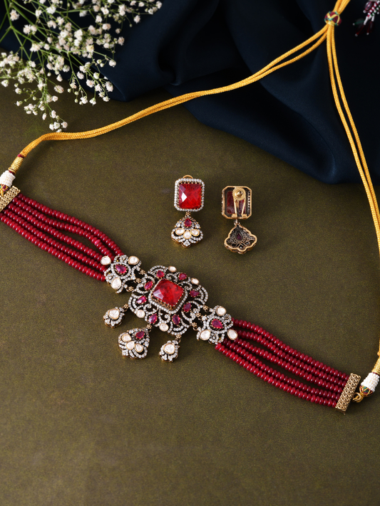 Victorian Red Bead Choker Set