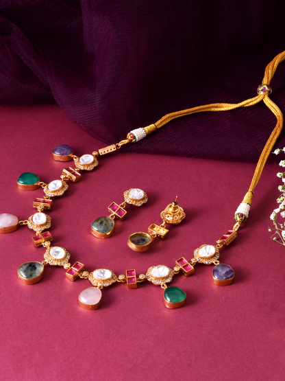 Multi Stone Polki Necklace Set