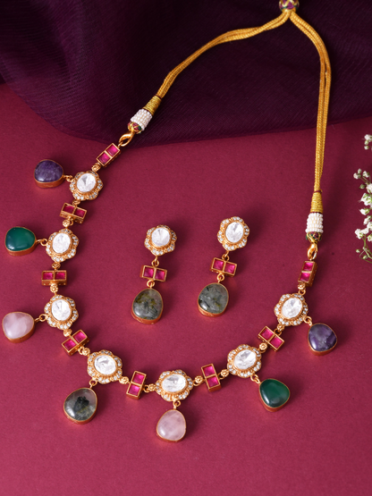 Multi Stone Polki Necklace Set