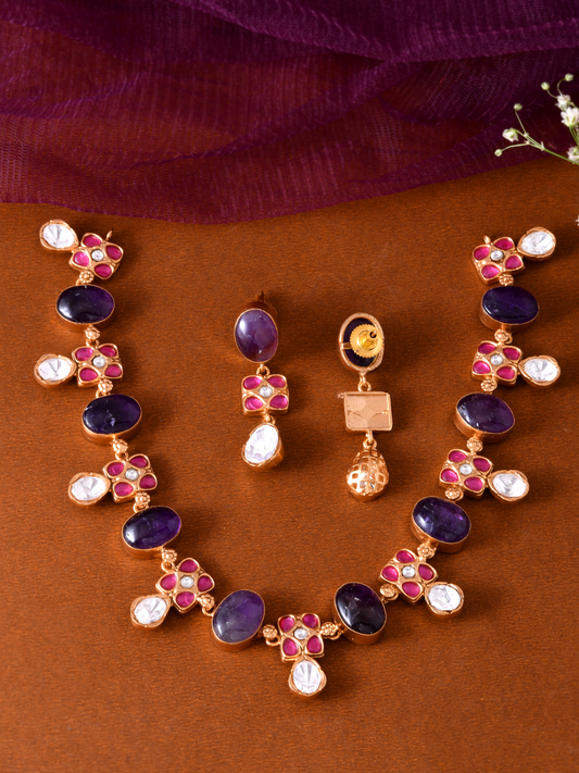 Contemporary Polki and Amethyst Necklace Set