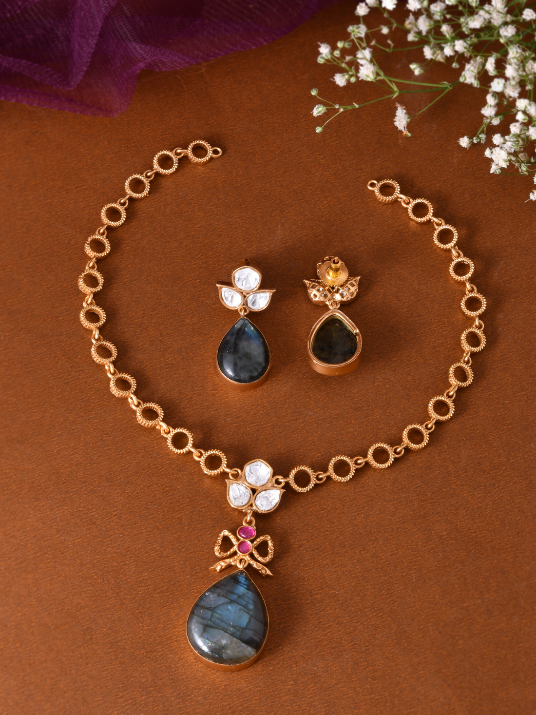Labradorite Kundan Pendant Set