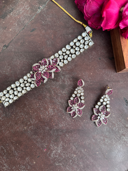 Pink Floral Polki Kundan Choker Set