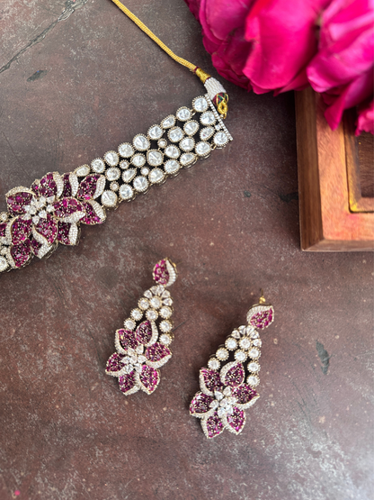 Pink Floral Polki Kundan Choker Set